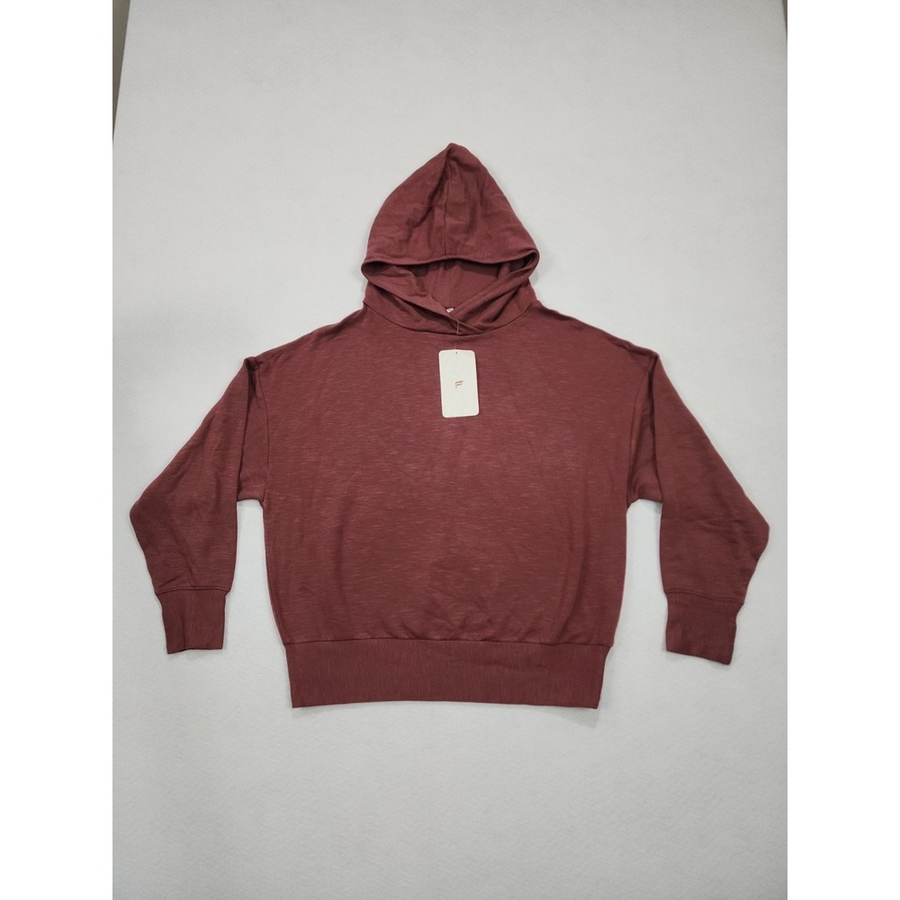 Fabletics Bo Hoodie Womens M Brick Red Space Dye Fleece Lined Wide Ribbed Cuff